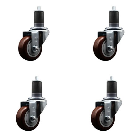 Service Caster 3'' SS Maroon Poly Wheel Swivel 1-5/8'' Expanding Stem Caster Set, 4PK SCC-SSEX20S314-PPUB-MRN-158-4